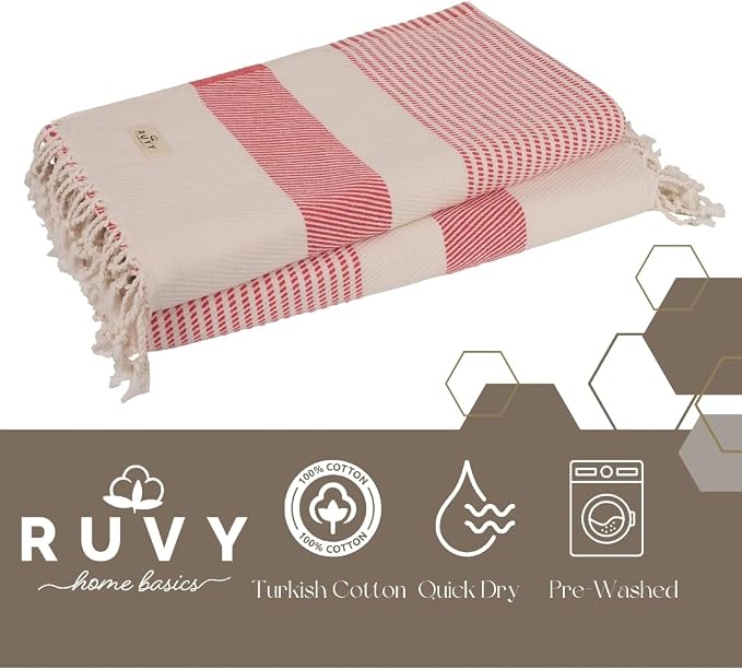 Ruvy Home Basics 2 Pack Turkish Beach Towels – Oversized Quick-Dry Bath Towels - Image 2