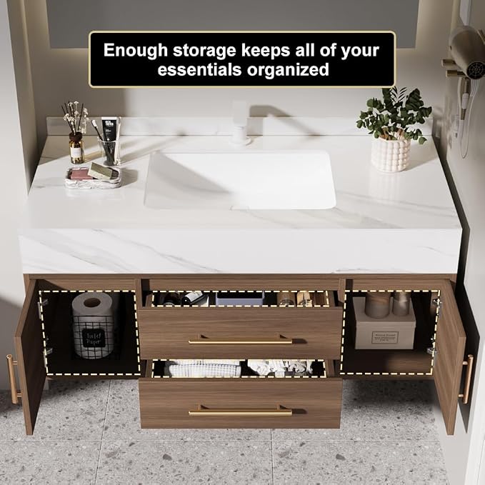 Bathroom Vanity with Sink 39" Floating Bathroom Vanity Sintered Stone Modern - Image 2