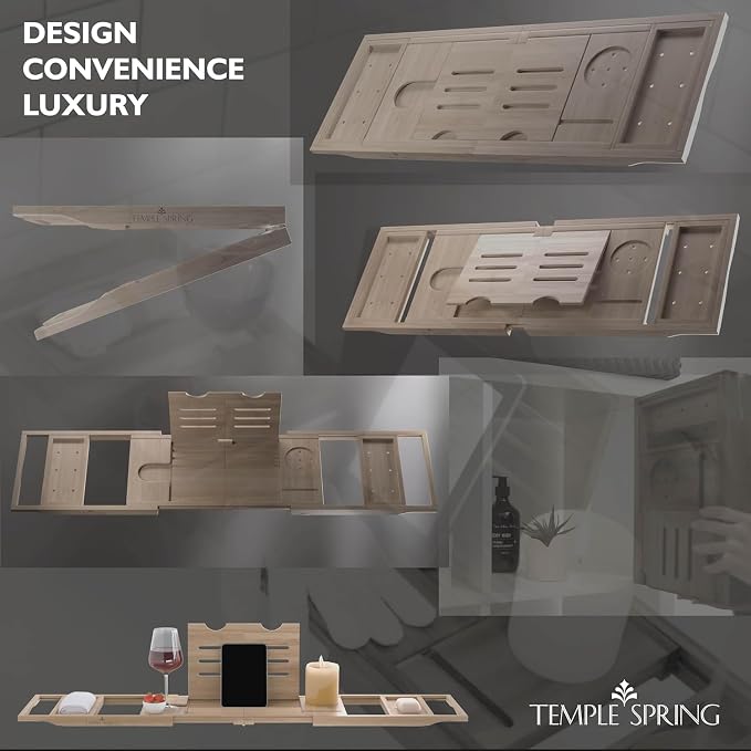 Temple Spring Foldable Bathtub Tray, Unique Design Selfcare Bathroom Caddy - Image 9
