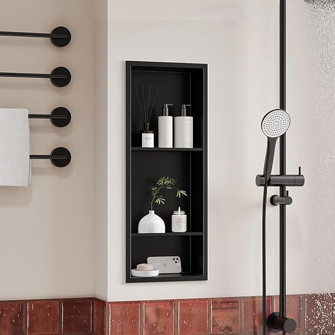 Neodrain 12X30 Inch Matte Black 3-Tier Stainless Steel Shower Niche, NO Tile by Neodrain