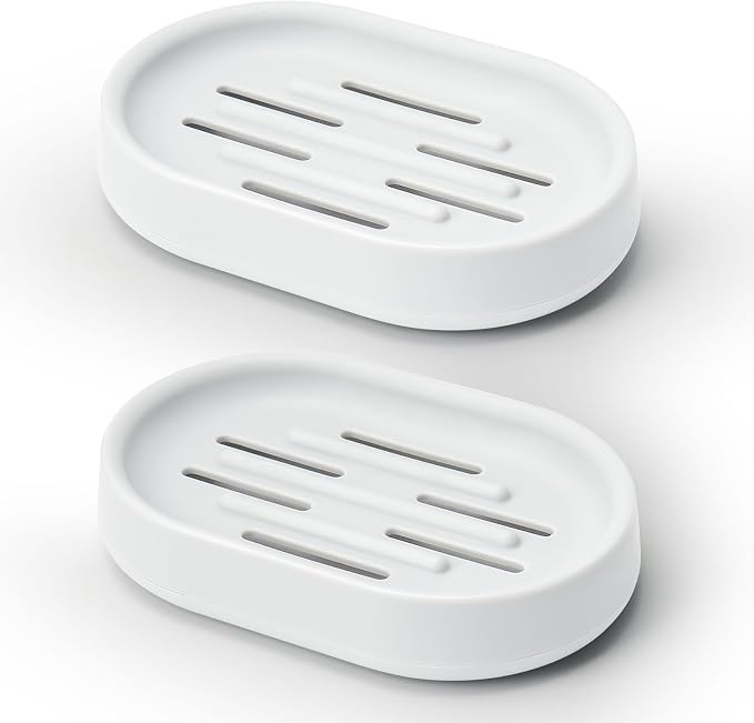 Topsky 2 Pack Soap Dish for Shower, Oval Plastic White Soap Bar Holder by HomeandKitchenNO1