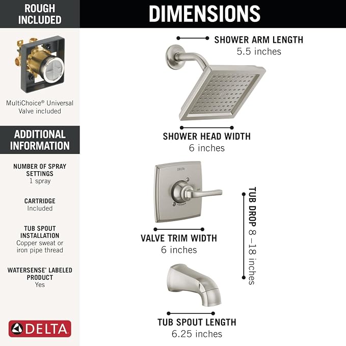 Delta Geist 14 Series Square Bathtub and Shower Faucet Set, Brushed Nickel - Image 4
