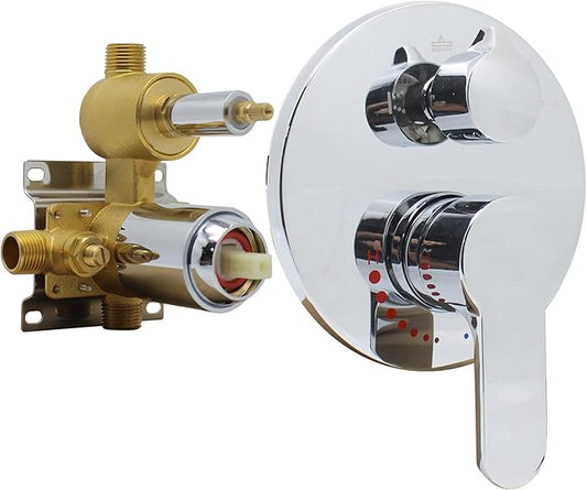 Solid Brass 3 Way Round Pressure Balancing Mixer Shower Valve Replacement Wall by Backnets