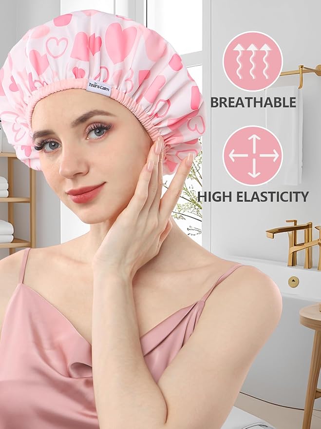 Years Calm Shower Caps For Women Reusable Waterproof，Pattern And Solid Color - Image 6