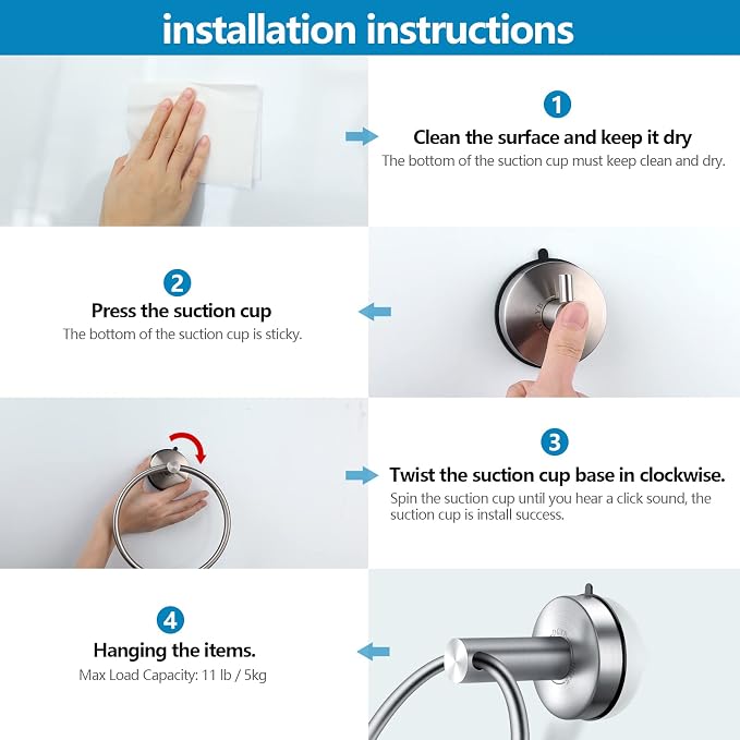 DGYB Suction Cup Hand Towel Ring Brushed Nickel Hand Towel Holder - Image 5
