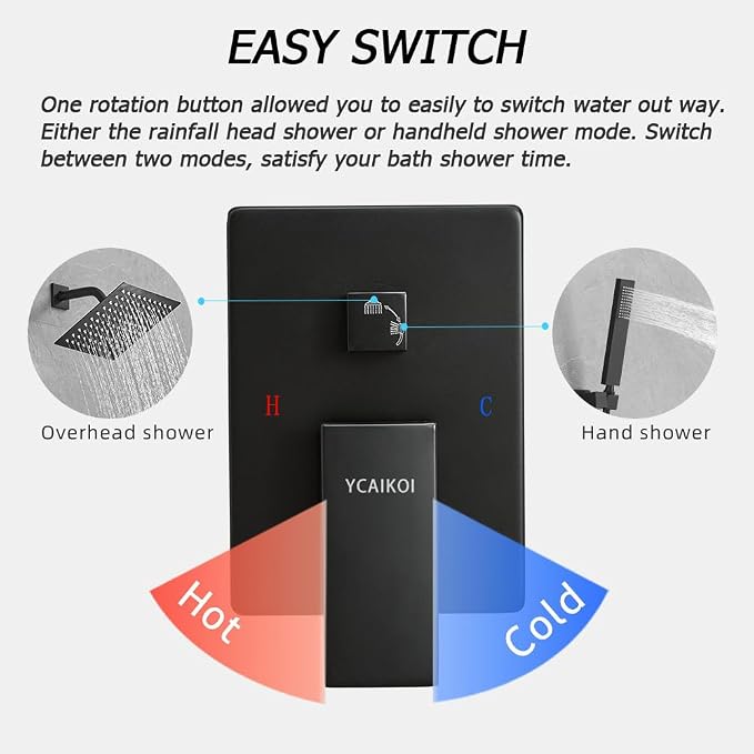 Matte Black Shower System, 8 Inch High Pressure Rain Shower - Image 8