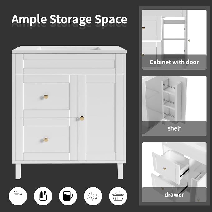 Bathroom Vanity with Sink Combo, 2 Drawers and Drain - Image 3