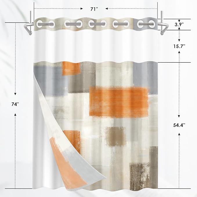No Hook Grey Beige Orange Painting Shower Curtain - Image 2