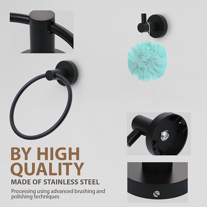 Matte Black Bathroom Hardware Set 4 Piece Towel bar Set, Towel Rack - Image 7