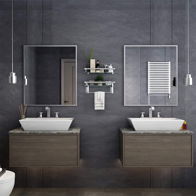 VOLPONE Glass Shelf with Towel Bar 15.7in Silver Bathroom Shelf Wall Mount - Image 4
