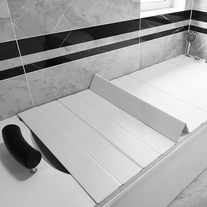 Adjustable Foldable Dust-Proof Bathtub Cover White, Waterproof Shutter Bathtub by RongHuiDa
