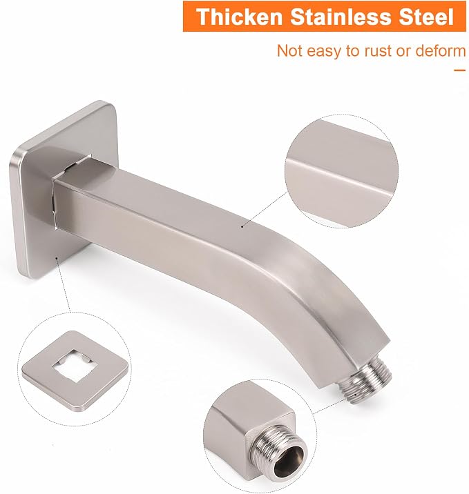 HarJue Shower Arm with Flange and Teflon Tape, Wall Mounted Square Shower Pipe - Image 3