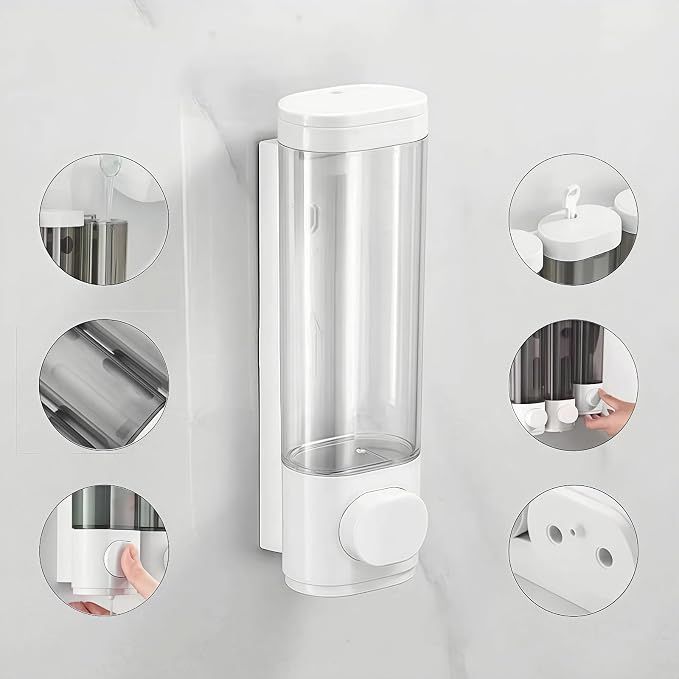White Manual Bathroom Wall Mounted Soap Dispenser, 10oz/300ml Single Bathroom - Image 3