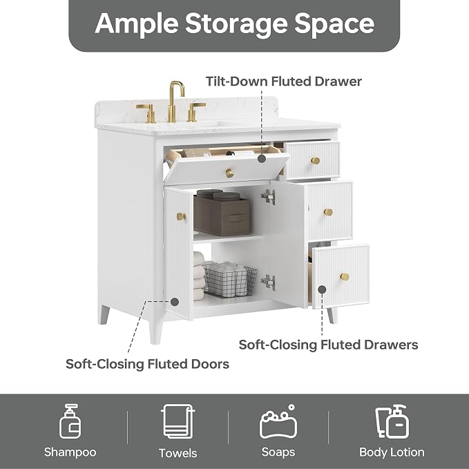 36 Inch Bathroom Vanity with Sink, Undermount Single Sink Vanity with - Image 8
