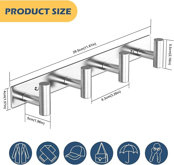 HUFEEOH T-Shaped Stainless Steel Coat Rack Wall Mount - Image 2