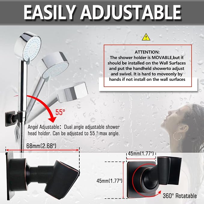 Shower Head Holder Adjustable Handheld Shower Head Bracket Adhesive Shower Wall - Image 3