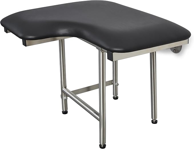 28" x 22.5" Black Padded Wall Mount Folding Right-Handed Transfer Bench Shower - Image 2