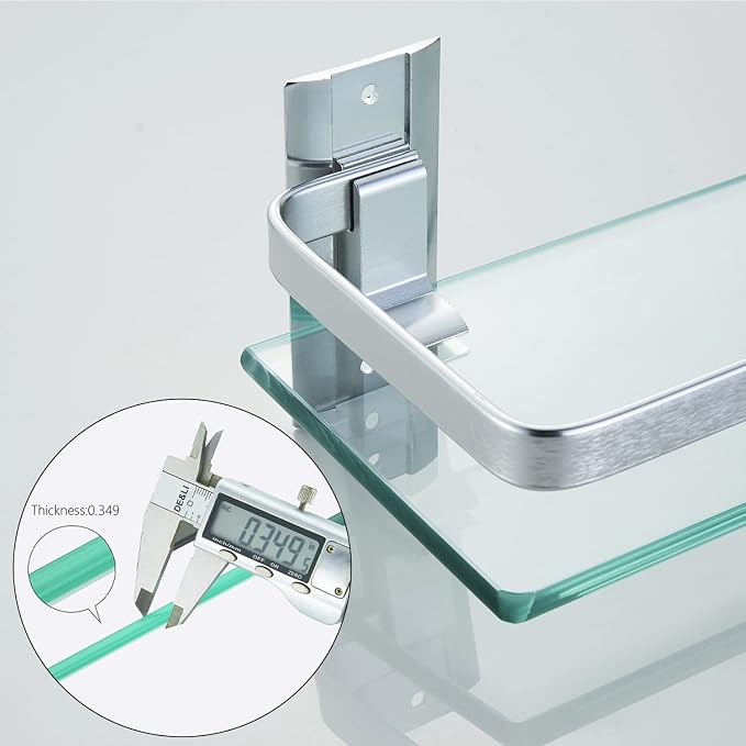AIJALY 2 Pack Bathroom Glass Shelf, 15.7 Inches Silver Bathroom Shower Glass - Image 6