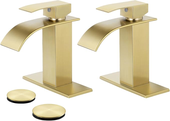 Bathroom Faucets Brushed Gold Waterfall Bathroom Sink Faucet Modern Single by LUFG