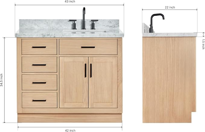 ARIEL Hepburn 43" Inch Oak Single Bathroom Vanity - Image 2