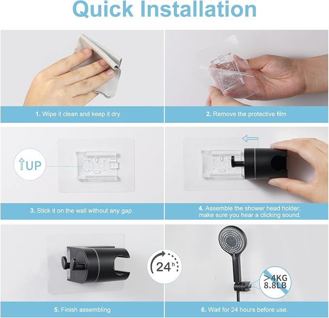 OFFO Shower Head Holder, Strong Adhesive Shower Hooks, 60° Adjustable - Image 6