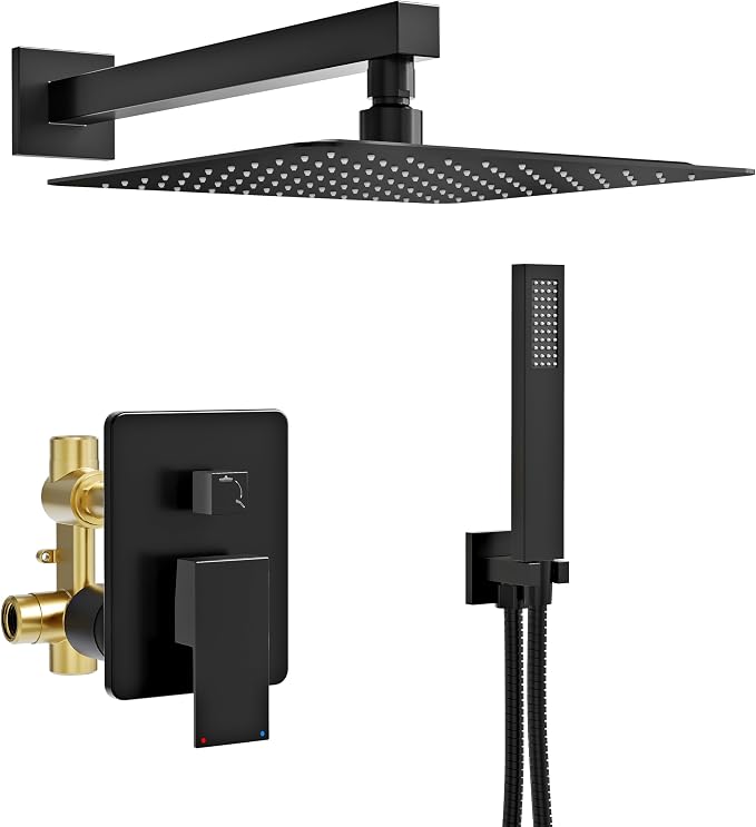 Black Shower System, Wall Mounted Shower Faucet Set by Kurpot