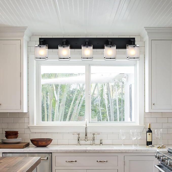 5-Lights Bathroom Light Fixtures, Matte Black Modern Vanity Lights - Image 5