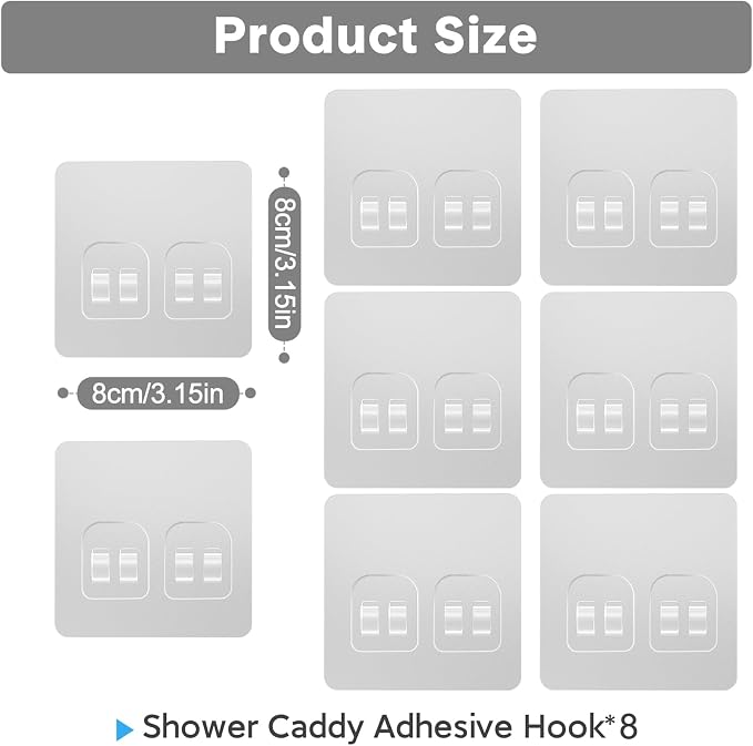 Shower Caddy Adhesive Replacement, Double Hooks No Drilling, Transparent Strong - Image 2