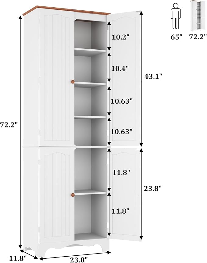 Function Home 72" Kitchen Pantry Cabinet, Freestanding Storage Cabinets - Image 3