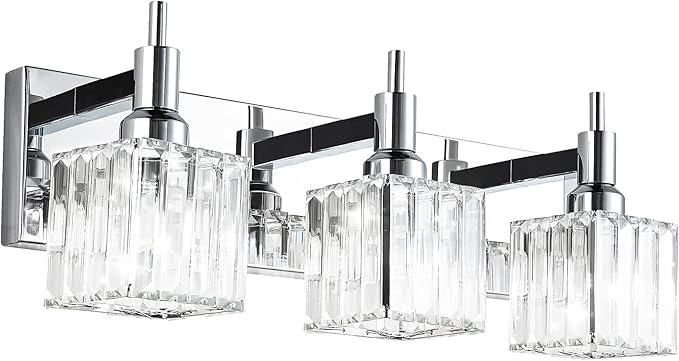 Modern Crystal Bathroom Vanity Light 3-Light Wall Light Fixtures Over Mirror by HUOKU