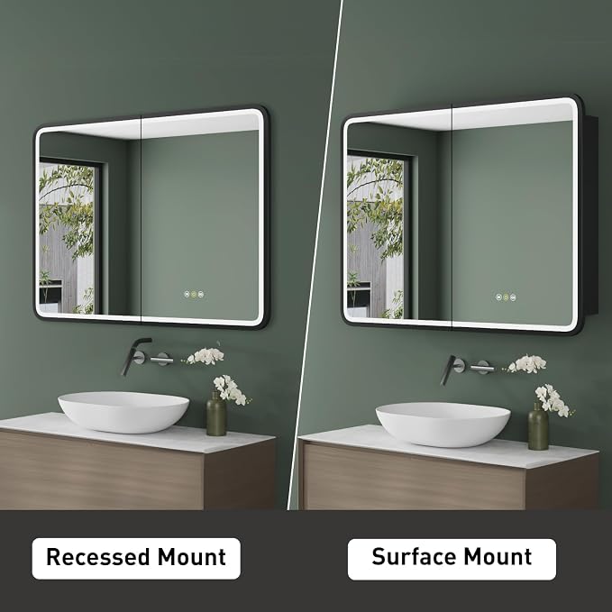 Medicine Cabinet with LED Lights and Mirror, 32 x 30 Inch Wall or Recessed - Image 8