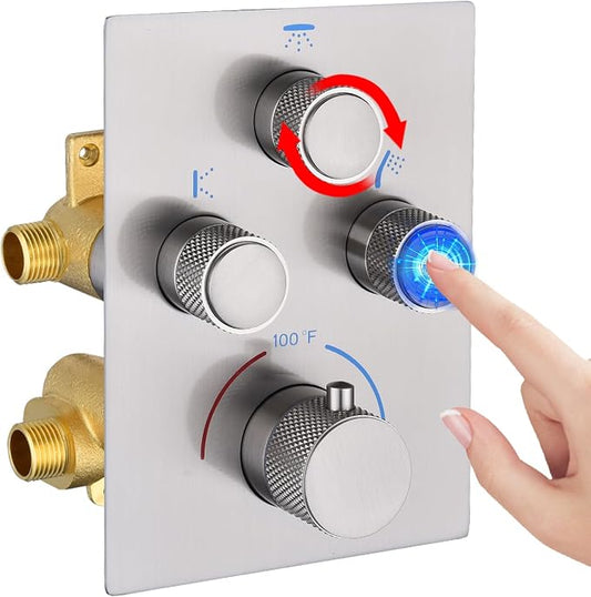 Modern Push Button 3 Way Thermostatic Shower Valve, Concealed 3 Outlet Multi by NPYSVSSS