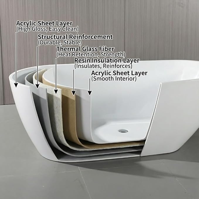67 Inch Acrylic Freestanding Bathtub, Acrylic Soaking Bathtub - Image 8