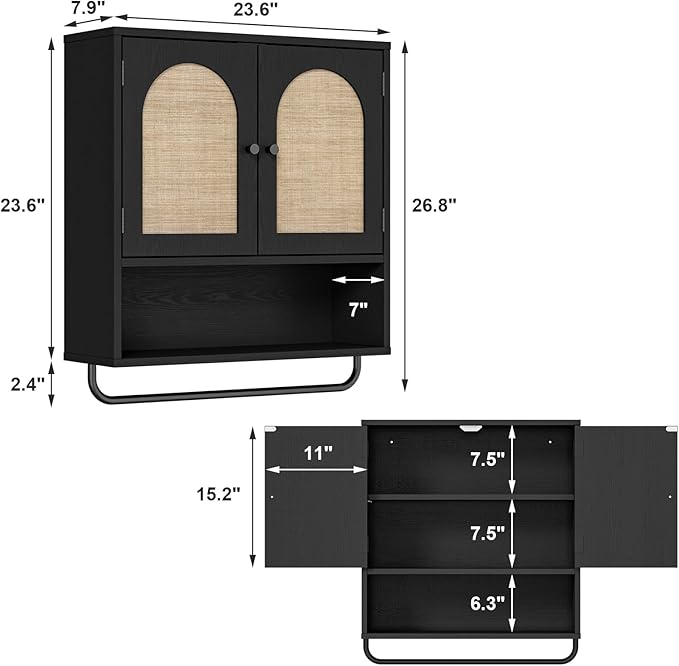 RUSTOWN Rattan Bathroom Wall Cabinet, Boho Medicine Cabinet - Image 2
