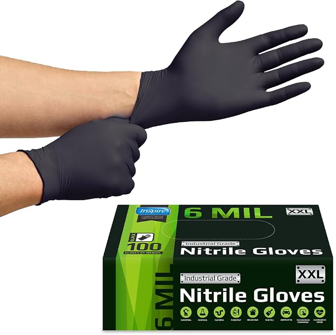 Inspire Black Nitrile Gloves HEAVY DUTY 6 Mil Nitrile Chemical Resistant - Image 7