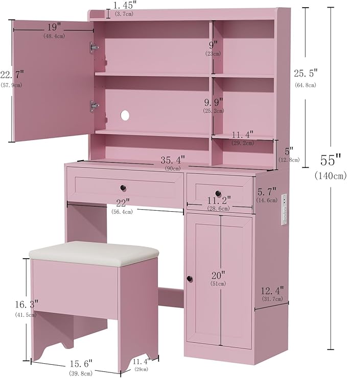 Vanity Table with Hidden Storage & LED Mirror - Image 6