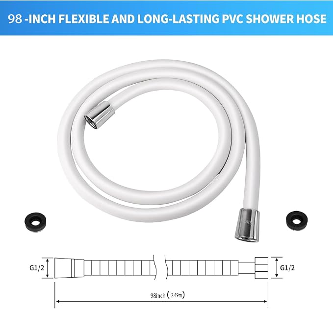 98" PVC Shower Hose Replacement Handheld Kink Free Stainless Steel Shower Head - Image 2