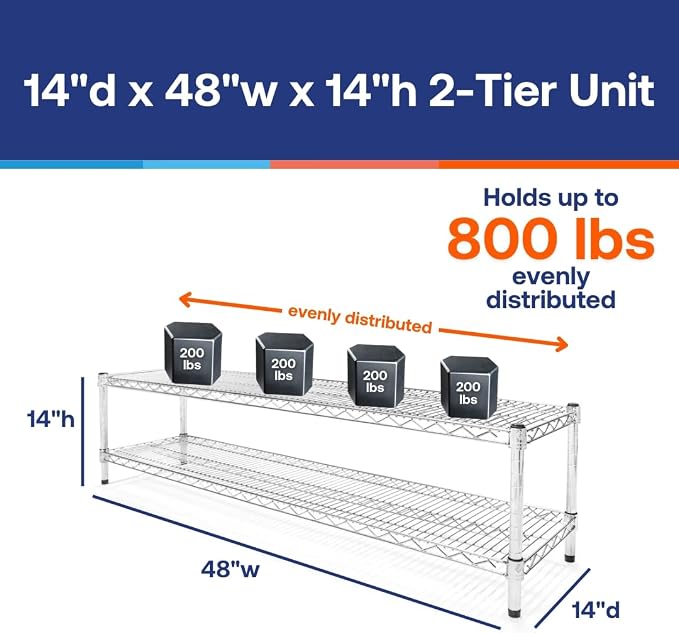 Shelving Inc. 14" d x 48" w Chrome Wire Shelving - Image 2