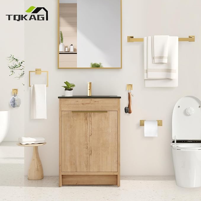 TQKAG Brushed Gold Bathroom Hardware Accessories Set 5 Pieces, Double Post - Image 7