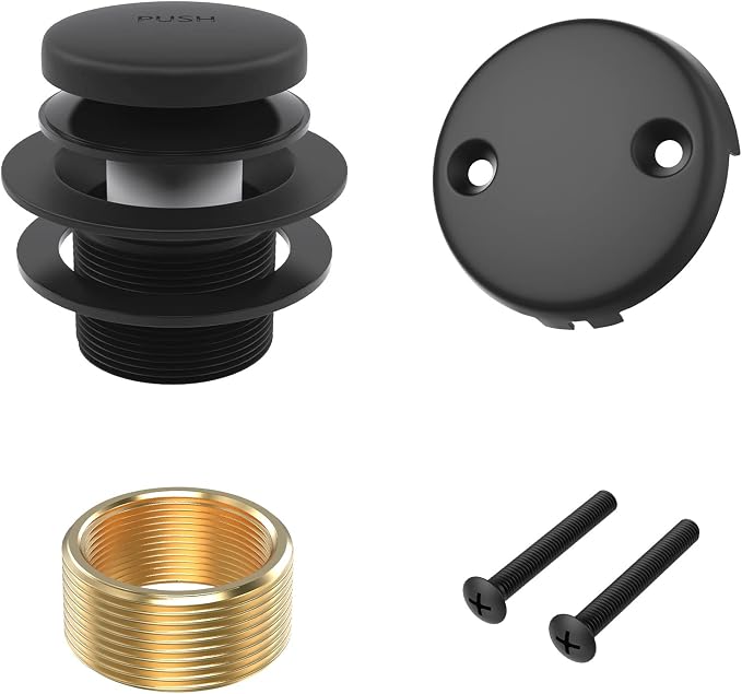 Matte Black Bath Tub Drain and Overflow Kit, Universal All Metal Tip-Toe by Citymoor