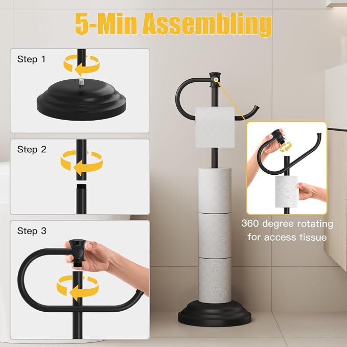 BESy Toilet Paper Holder Free Standing Bathroom Toilet Tissue Holder Stand - Image 3