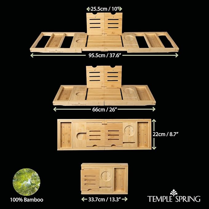 Temple Spring Foldable Bathtub Tray, Unique Design Selfcare Bathroom Caddy - Image 3