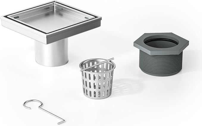 Square Shower Drain 4", Brushed Floor Drain by Bernkot