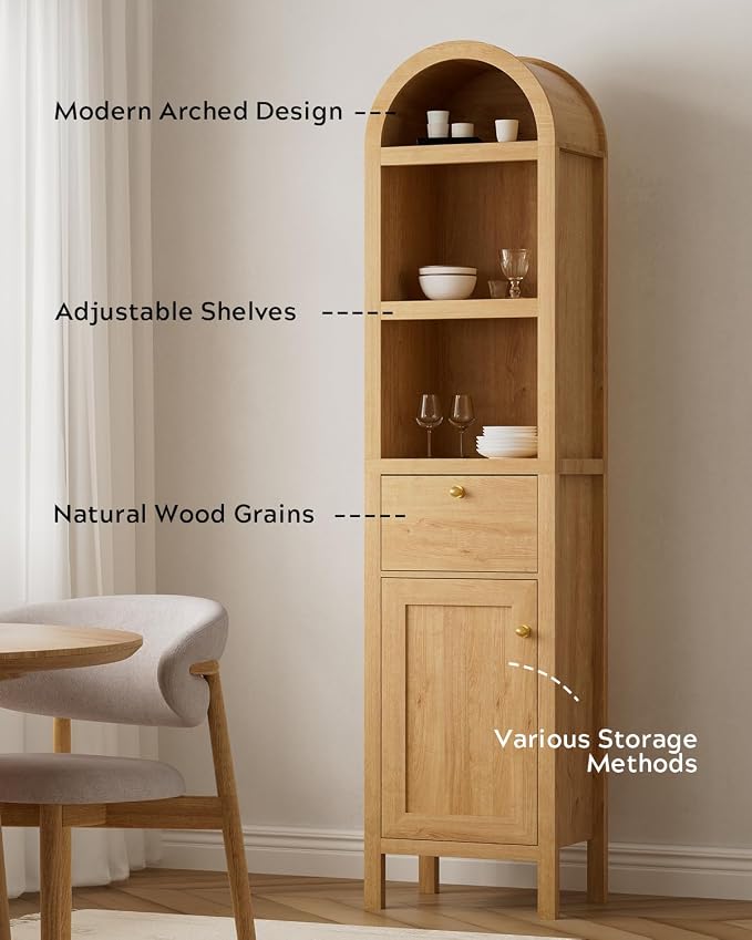 67" Tall Arched Bathroom Narrow Storage Cabinets Set of 2 - Image 4