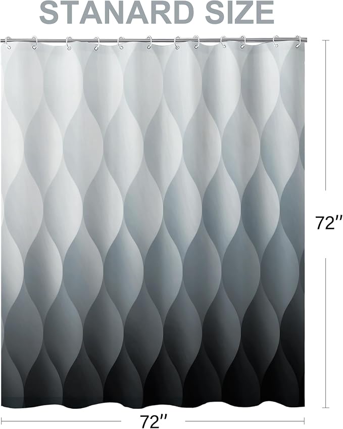 Grey Ombre Shower Curtain, Modern Geometric Shower Curtain Set, Washable - Image 4