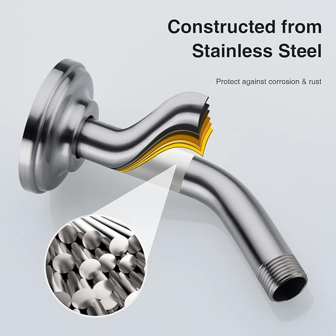 6 Inch Angled Shower Arm with Flange Stainless Steel Wall Mounted Extension Arm - Image 3