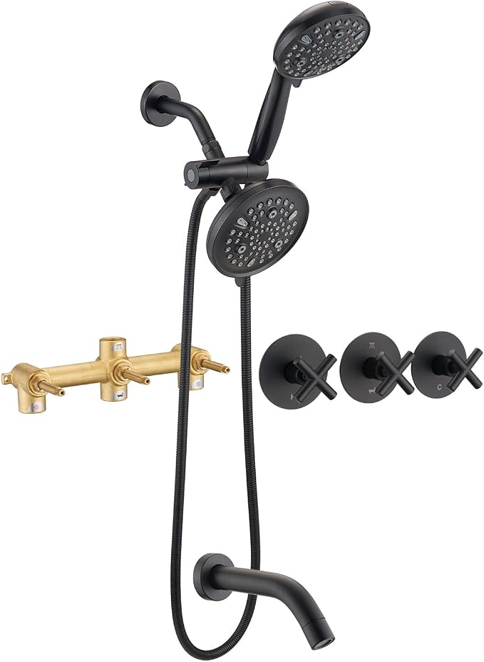 PROOX 3 Handle Tub Shower Faucet Set, Dual shower head Combo by PROOX
