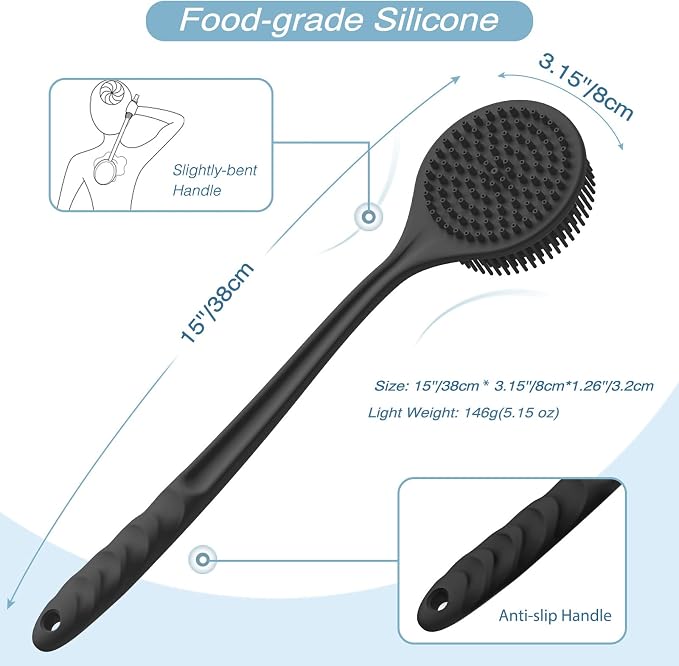 Manmihealth Silicone Back Scrubber & Soft Bath Glove Set, Super-Cleaning Body - Image 2