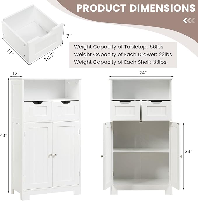 COSTWAY Bathroom Storage Cabinet, Freestanding Storage Organizer - Image 3