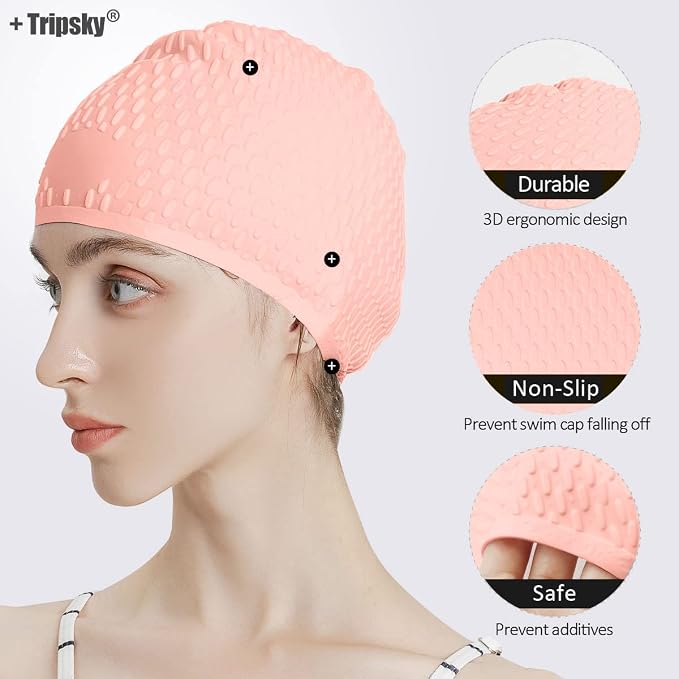 Tripsky Silicone Swim Cap, Comfortable Bathing Cap Ideal - Image 2